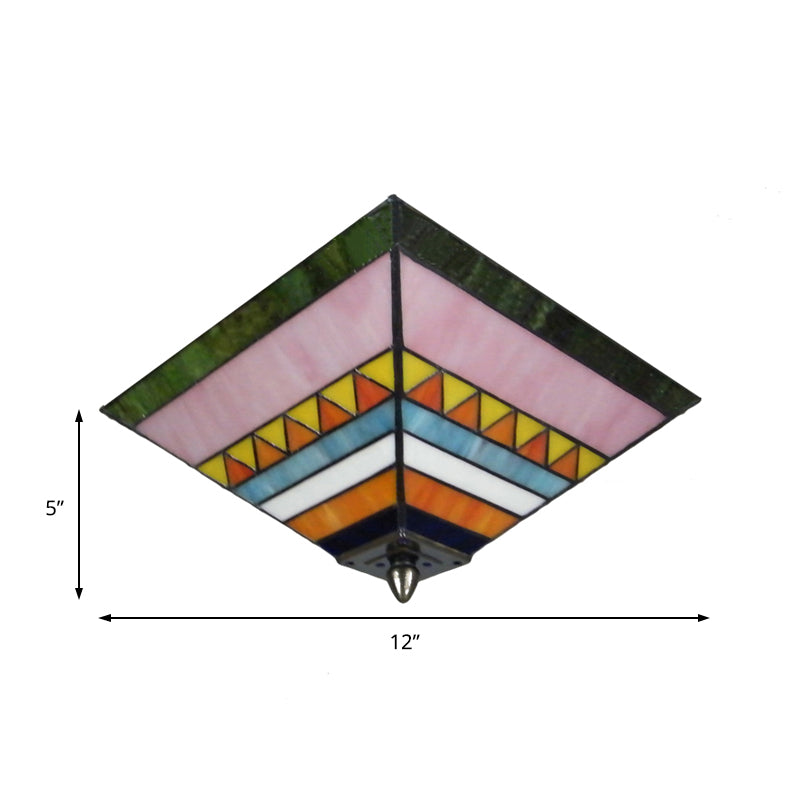 Plafonnier pyramide multicolore, vitrail artisanal, 2 ampoules, plafonnier pour Foyer