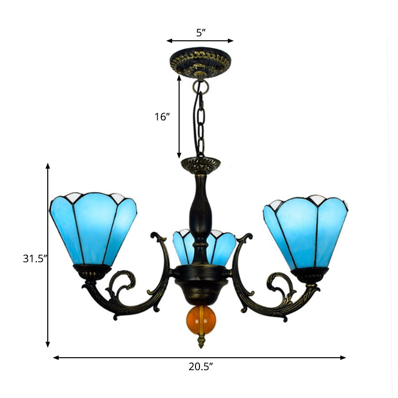 Sky Blue Conic Forma lampadario Vintage colorato in vetro 3 Luci a sospensione decorativa Luce per soggiorno