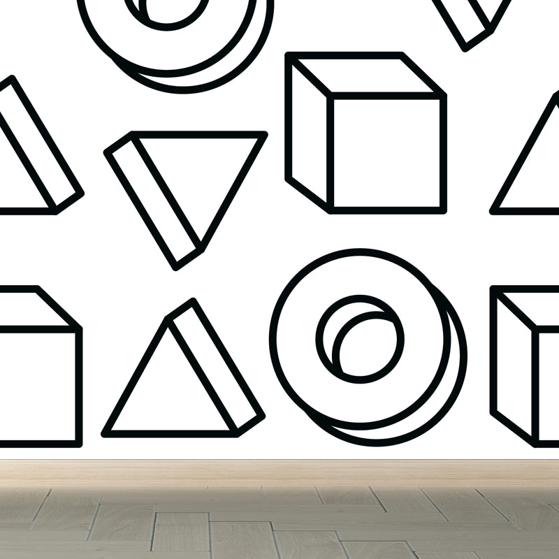 Black and White Modern Mural Decal Big Geometric Shapes Wall Art for Kids Bedroom