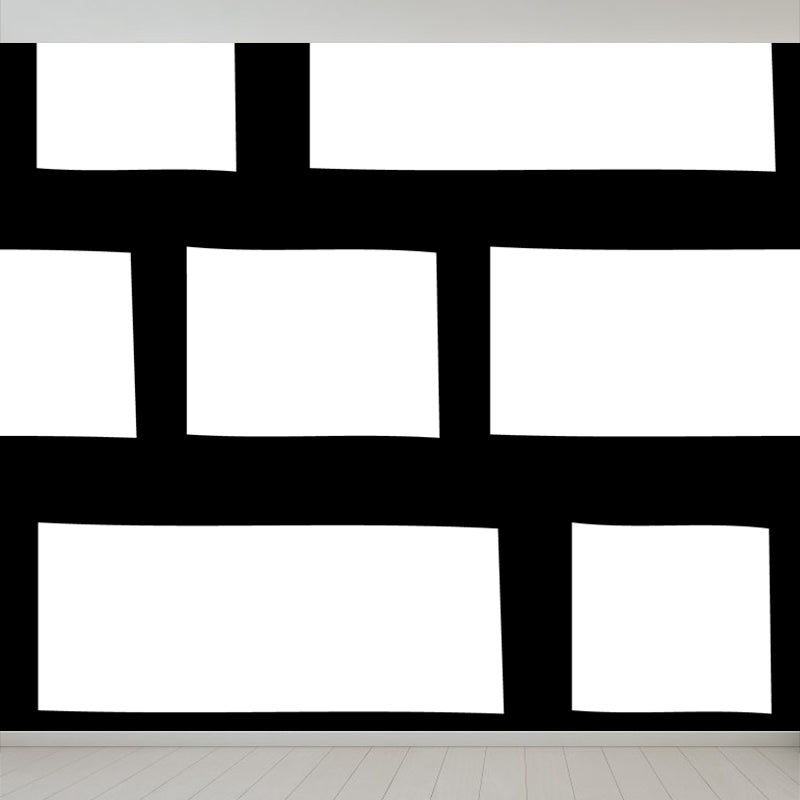 Contemporary Geometrical Wallpaper Mural Black and White Washable Wall Decor for Room