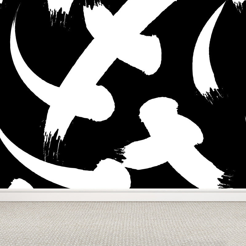 Contemporary Geometrical Wallpaper Mural Black and White Washable Wall Decor for Room