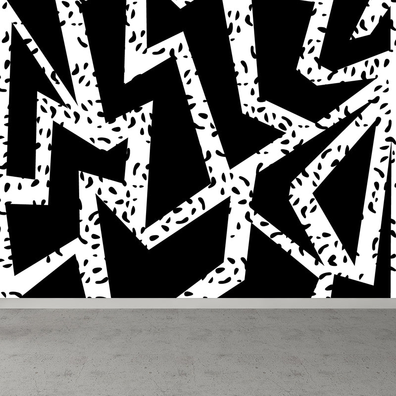 Funny Seamless Geometric Pattern Mural for Boys Bedroom, Black and White, Made to Measure