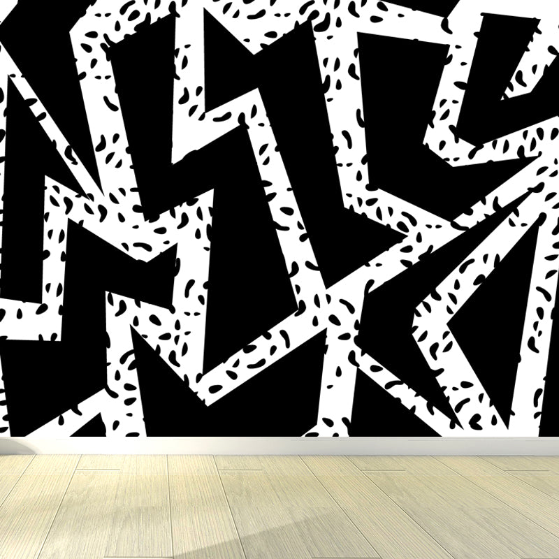Funny Seamless Geometric Pattern Mural for Boys Bedroom, Black and White, Made to Measure