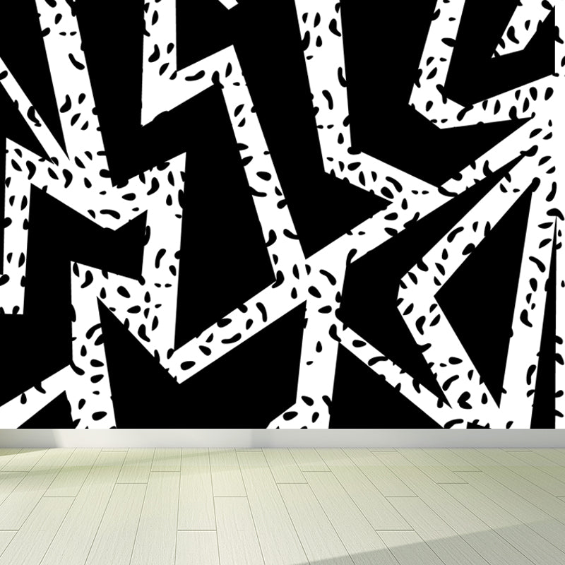 Funny Seamless Geometric Pattern Mural for Boys Bedroom, Black and White, Made to Measure