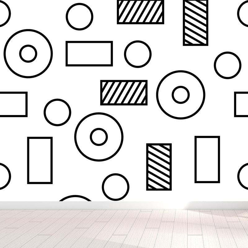 Funny Seamless Geometric Pattern Mural for Boys Bedroom, Black and White, Made to Measure