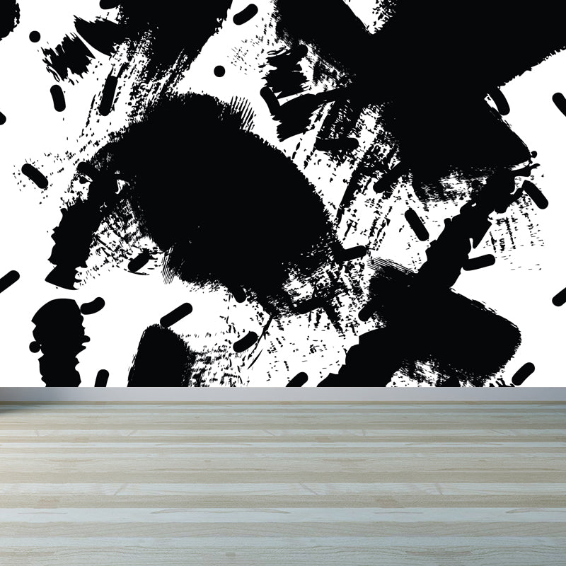 Modern Geometric Wall Paper Mural for Kids Room Custom Wall Covering in Black-White