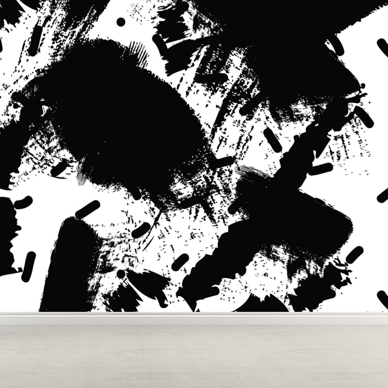 Modern Geometric Wall Paper Mural for Kids Room Custom Wall Covering in Black-White