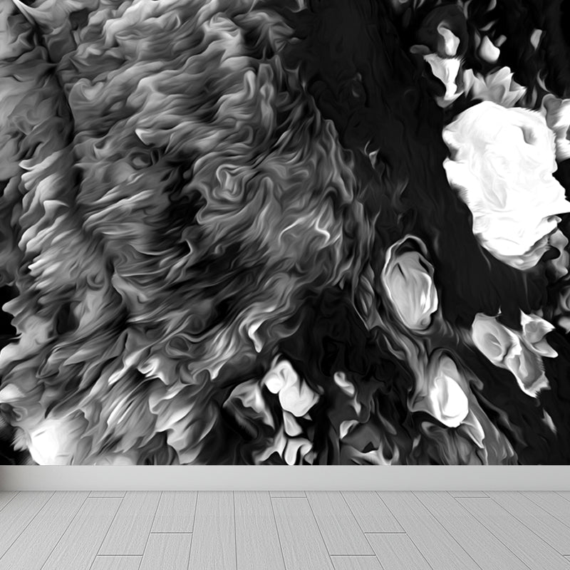 Blossoming Close-Up Wallpaper Mural Black and White Modern Wall Art for Girls Room