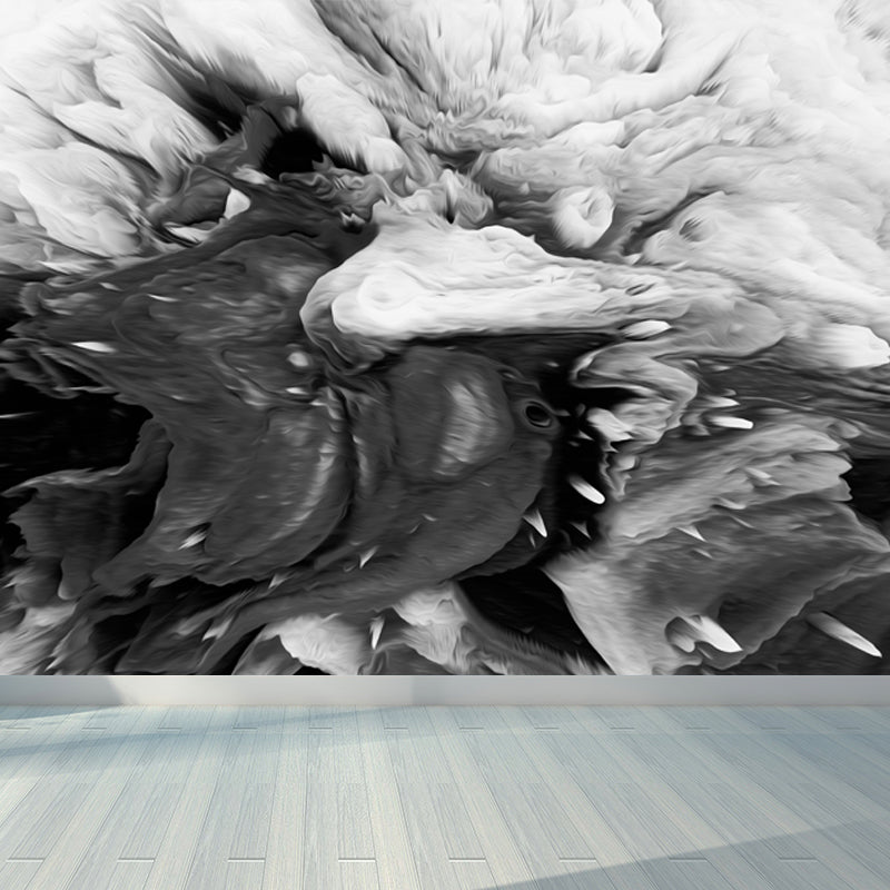 Blossoming Close-Up Wallpaper Mural Black and White Modern Wall Art for Girls Room