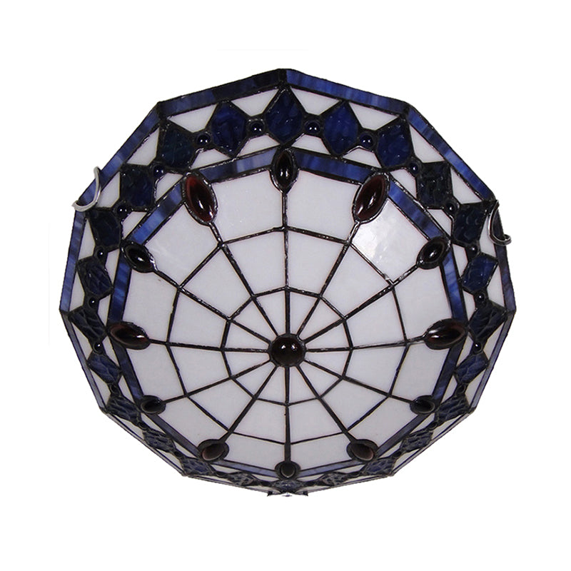 Stained Glass Flush Ceiling Light 3 Lights Tiffany Style Art Deco Flush Mount Light with Rhombus Pattern