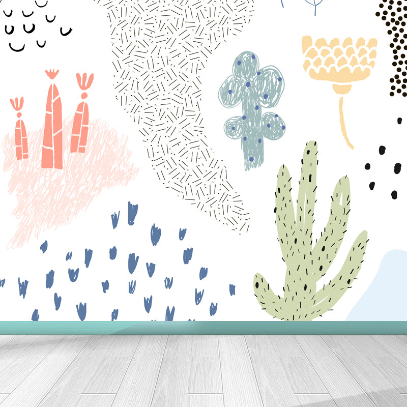 Illustration Flower Wall Mural Decal for House Interior, Soft Color, Made to Measure