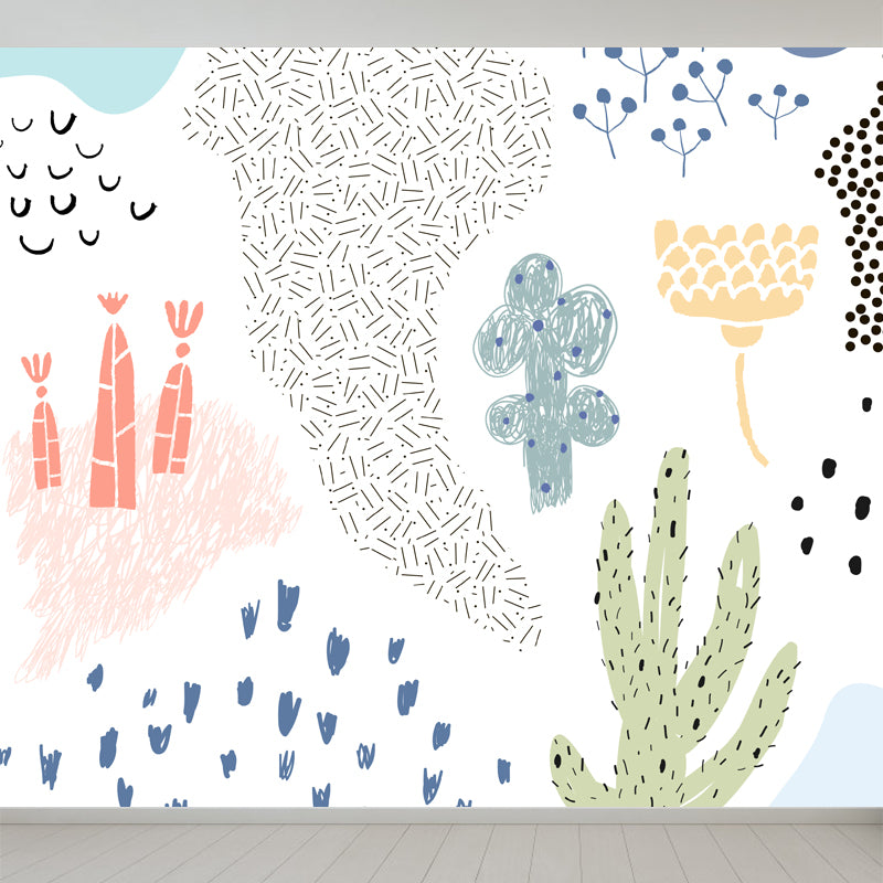 Illustration Flower Wall Mural Decal for House Interior, Soft Color, Made to Measure