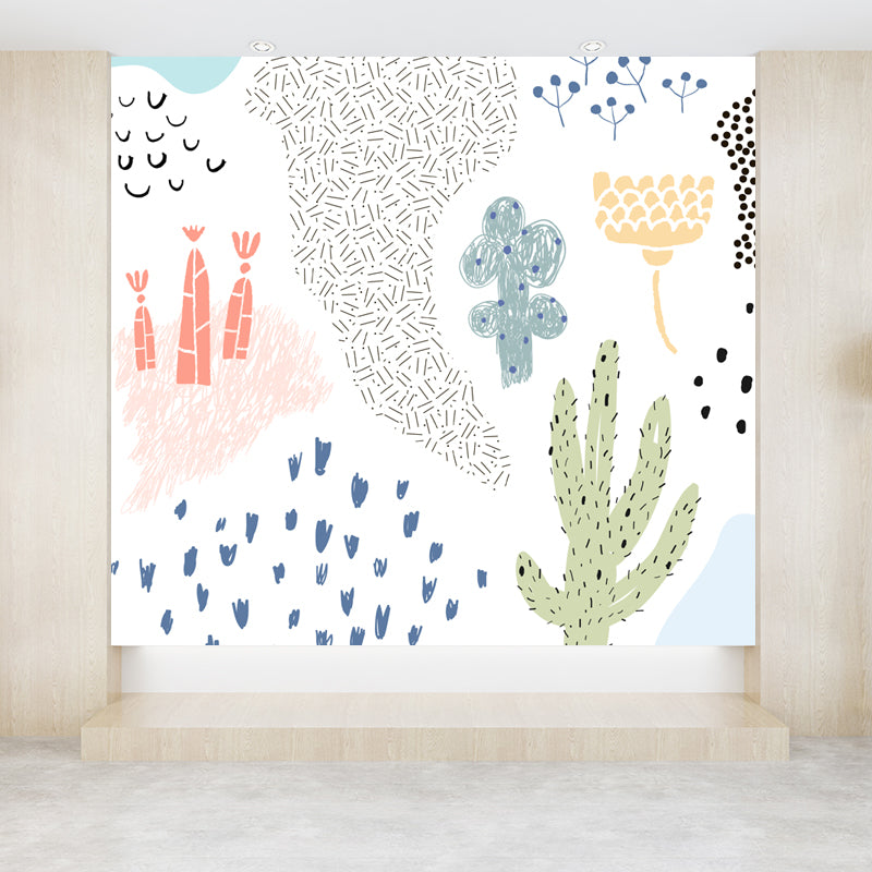 Illustration Flower Wall Mural Decal for House Interior, Soft Color, Made to Measure