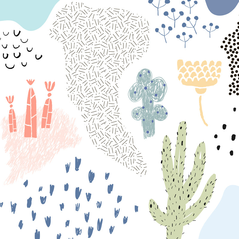 Illustration Flower Wall Mural Decal for House Interior, Soft Color, Made to Measure