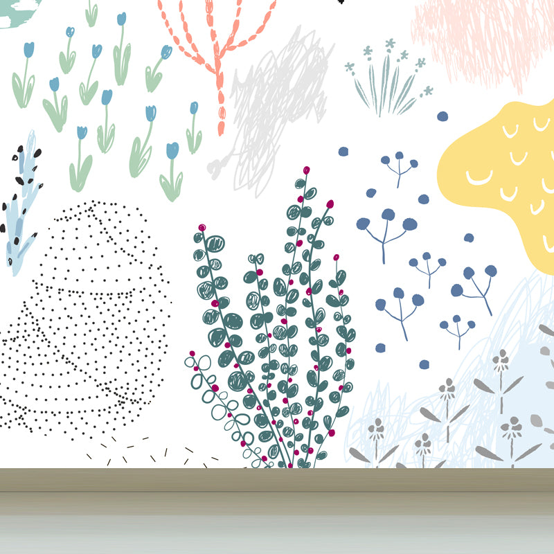 Illustration Flower Wall Mural Decal for House Interior, Soft Color, Made to Measure