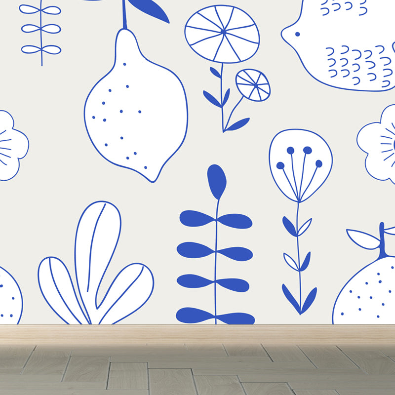 Illustration Flower Wall Mural Decal for House Interior, Soft Color, Made to Measure