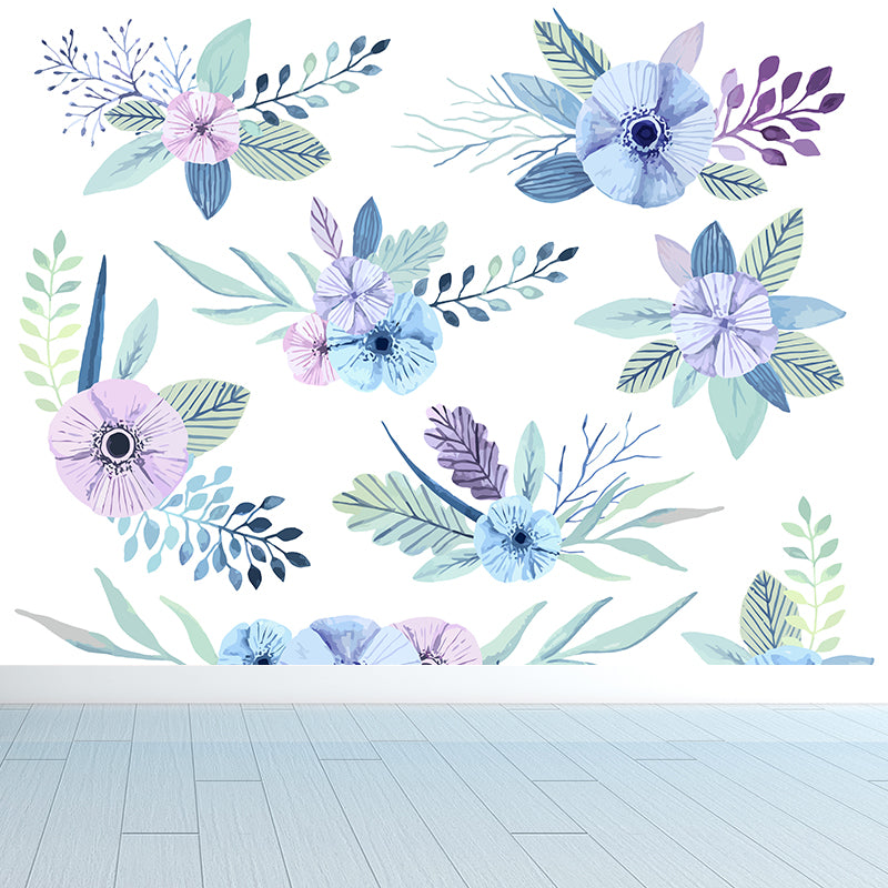 Large Flower Wall Paper Mural Modernist Pretty Plant Wall Covering in Light Color