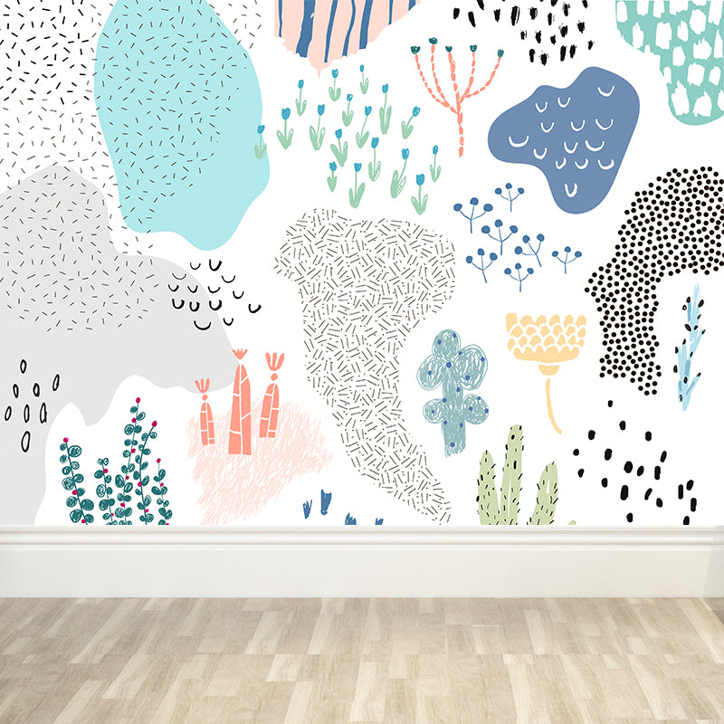 Large Flower Wall Paper Mural Modernist Pretty Plant Wall Covering in Light Color