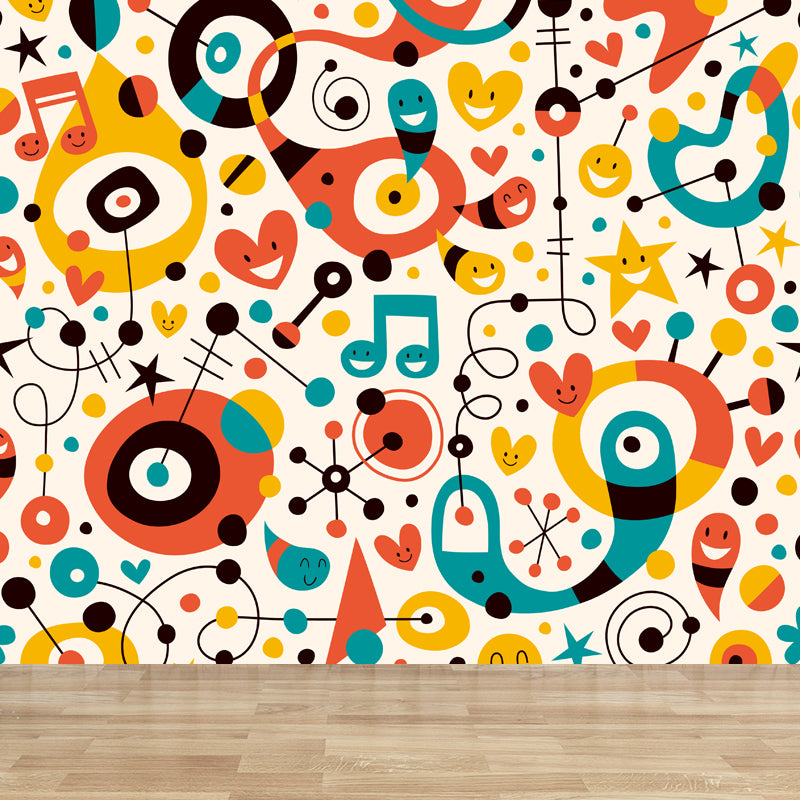 Colorful Flower Print Mural Decal Moisture Resistant Cartoon Nursery Wall Covering