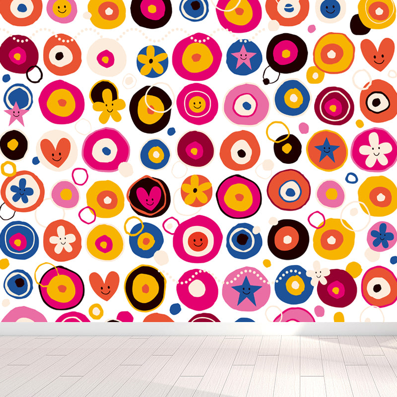 Colorful Flower Print Mural Decal Moisture Resistant Cartoon Nursery Wall Covering