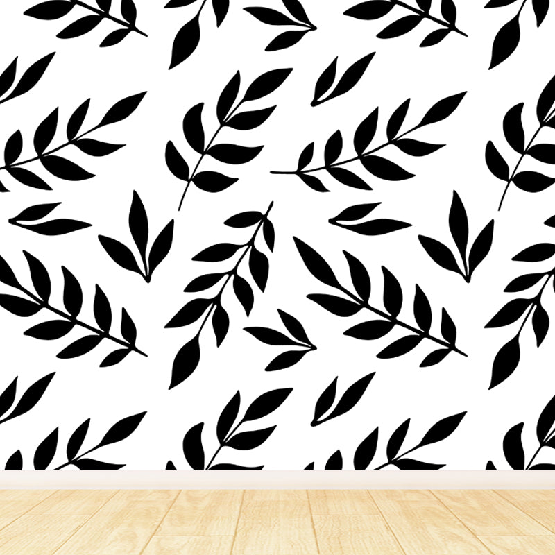Flower and Leaf Print Mural Modern Waterproof Girls Bedroom Wall Art, Custom Size