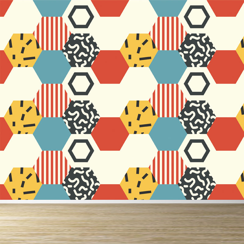 Kids Geometric Shapes Wall Mural for Nursery Personalized Wall Covering in Bright Color
