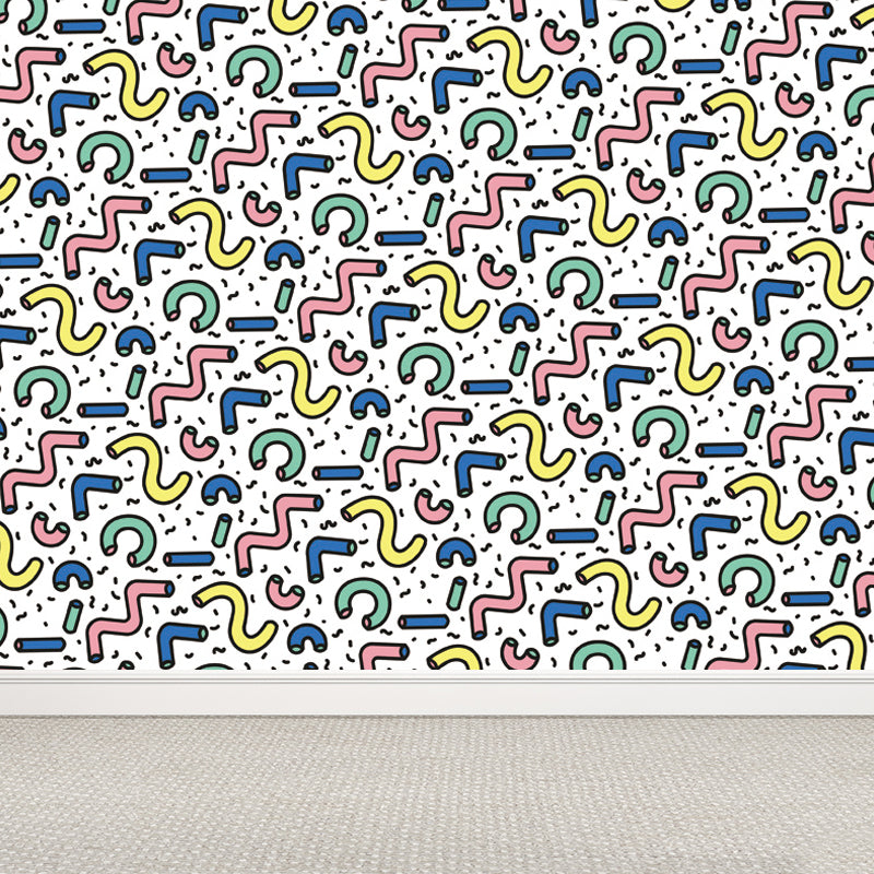 Kids Geometric Shapes Wall Mural for Nursery Personalized Wall Covering in Bright Color