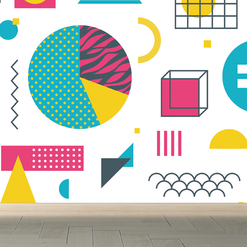 Kids Geometric Shapes Wall Mural for Nursery Personalized Wall Covering in Bright Color