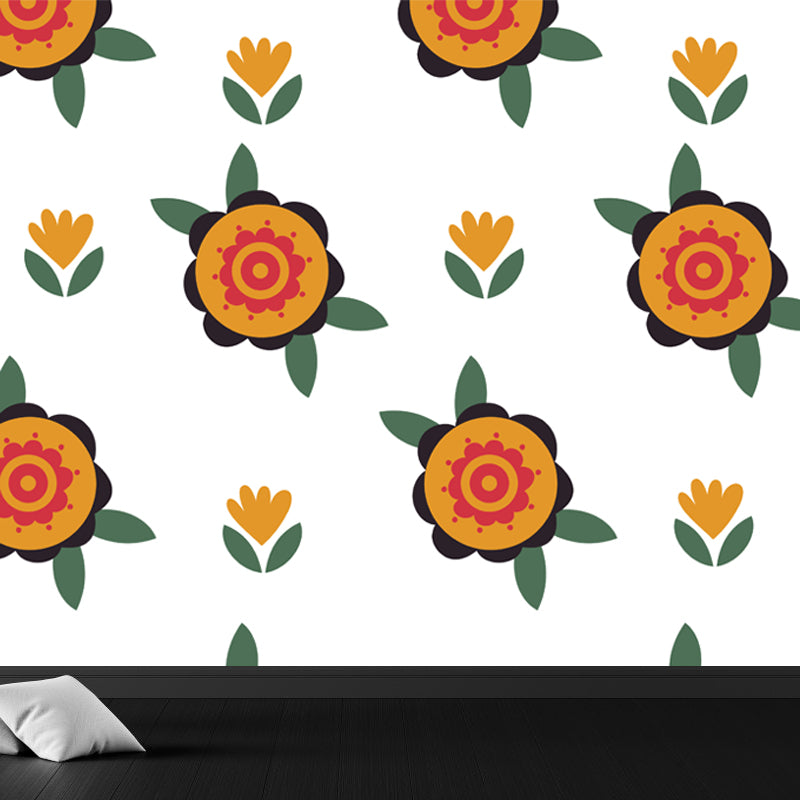 Trendy Blossom Mural Wallpaper Pastel Color Flower Wall Covering for Accent Wall