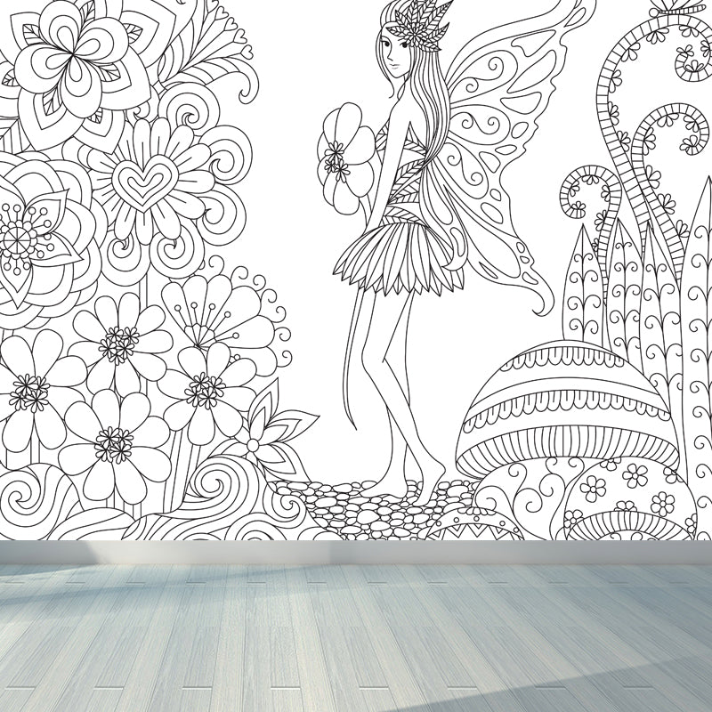 Kids Fantasy Secret Garden Mural Decal Black and White Waterproofing Wall Art for Room