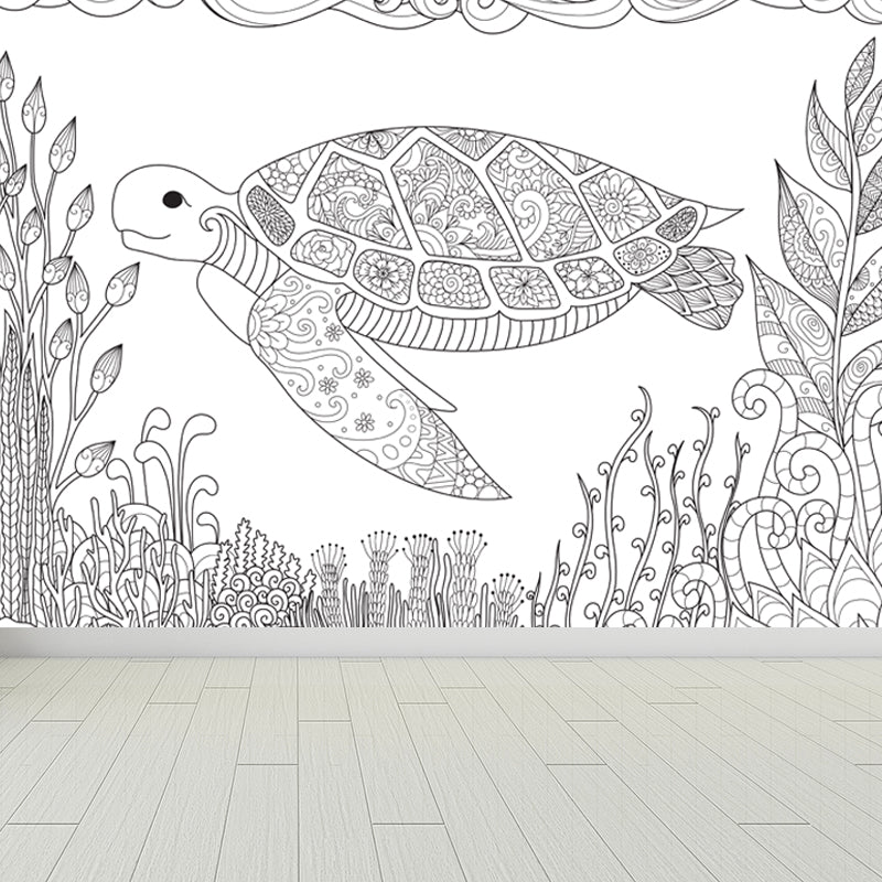 Hand-Print Fairy Tales Mural Black and White Cartoon Wall Decor for Childrens Room