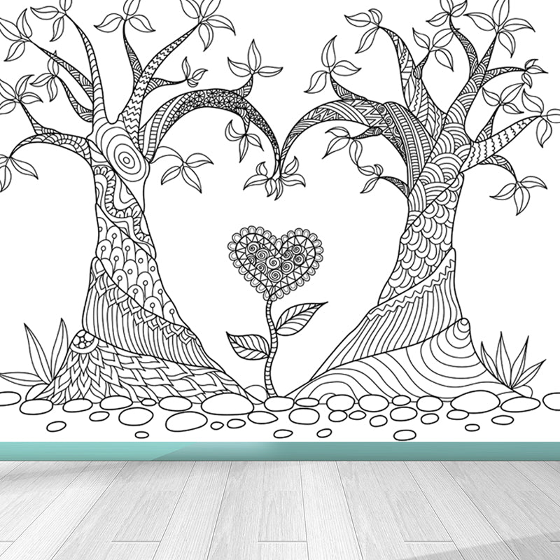 Black and White Doodles Mural Wallpaper Fantasy Kids Moisture Resistant Wall Art