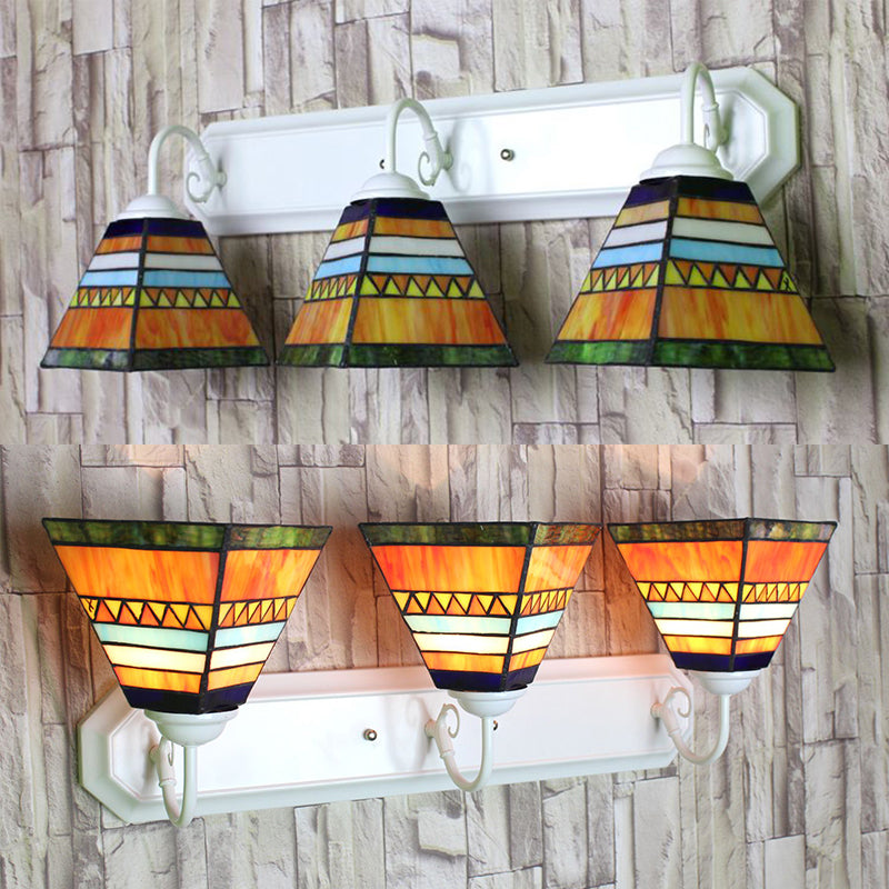 Pyramid Stained Glass Sconce Light Fixture Tiffany 3 Heads Orange Wall Mount Light