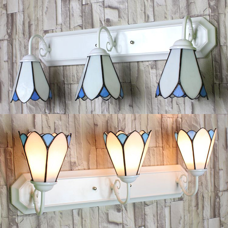 3 Lights Wall Mounted Lighting Tiffany Lily White Glass Sconce Light for Bedroom