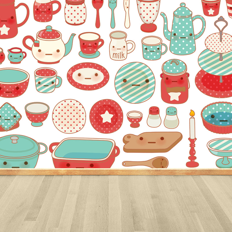 Stain-Proof Cartoon Foods Print Mural Non-Woven Children's Art Wall Decor for Kids Room