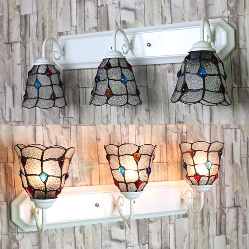 Clear Dimple Glass Flared Sconce Light Tiffany 3 Heads White Wall Mounted Light Fixture