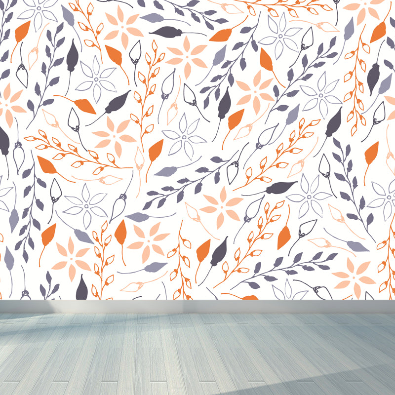 Botanical Print Mural Wallpaper Pastel Color Contemporary Wall Covering for Bedroom
