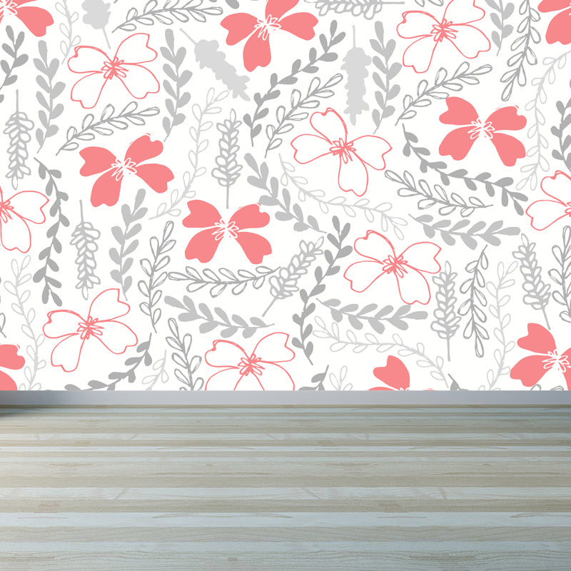 Modern Leaves Mural Decal Light Color Stain Resistant Wall Covering for Bathroom