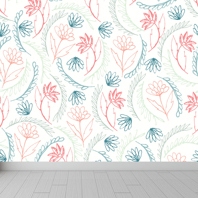 Modern Leaves Mural Decal Light Color Stain Resistant Wall Covering for Bathroom