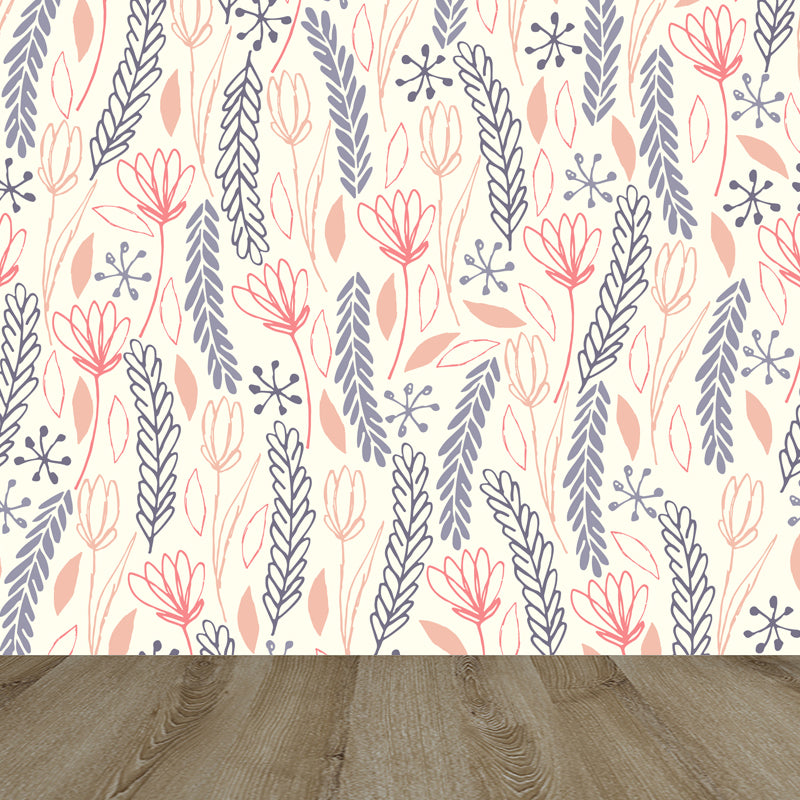 Modern Leaves Mural Decal Light Color Stain Resistant Wall Covering for Bathroom