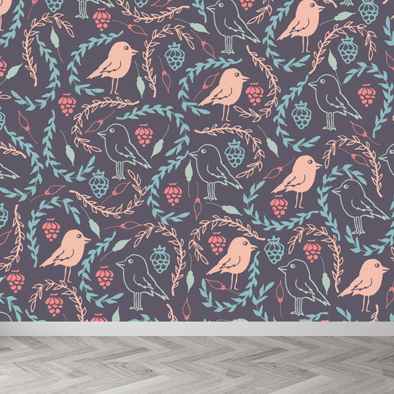 Illustration Leaves Pattern Wall Mural for Living Room, Pastel Color, Personalized