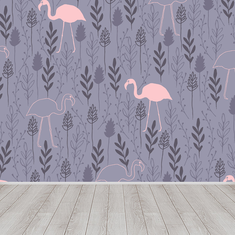Illustration Leaves Pattern Wall Mural for Living Room, Pastel Color, Personalized