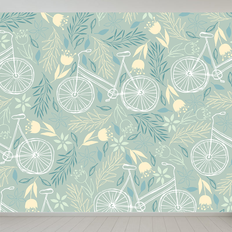 Illustration Leaves Pattern Wall Mural for Living Room, Pastel Color, Personalized
