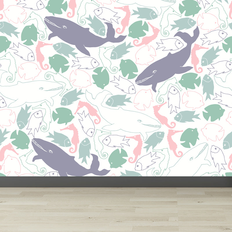 Peinture murale non tissée à imprimé d'animaux extra larges, couleur douce, pour la décoration de la maison, personnalisée