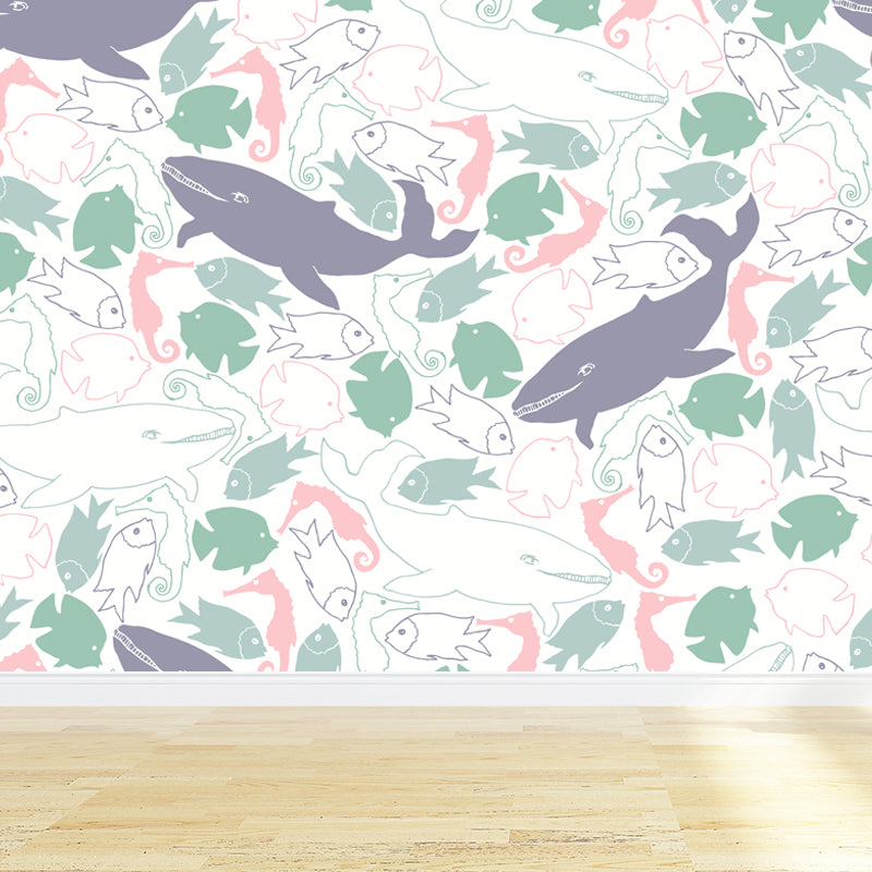 Peinture murale non tissée à imprimé d'animaux extra larges, couleur douce, pour la décoration de la maison, personnalisée