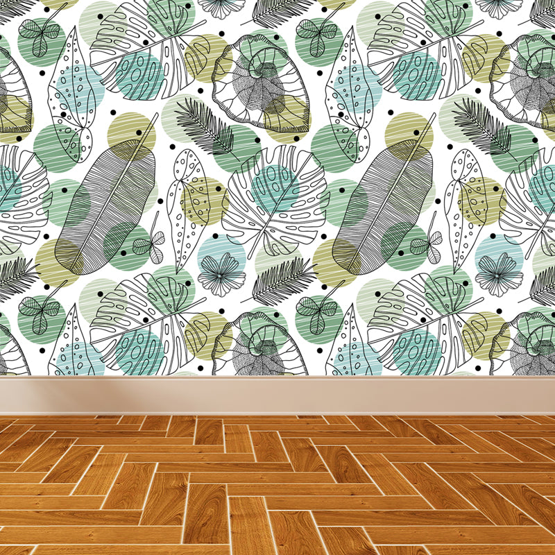 Contemporary Botanical Print Mural Decal Soft Color Dining Room Wall Covering, Custom