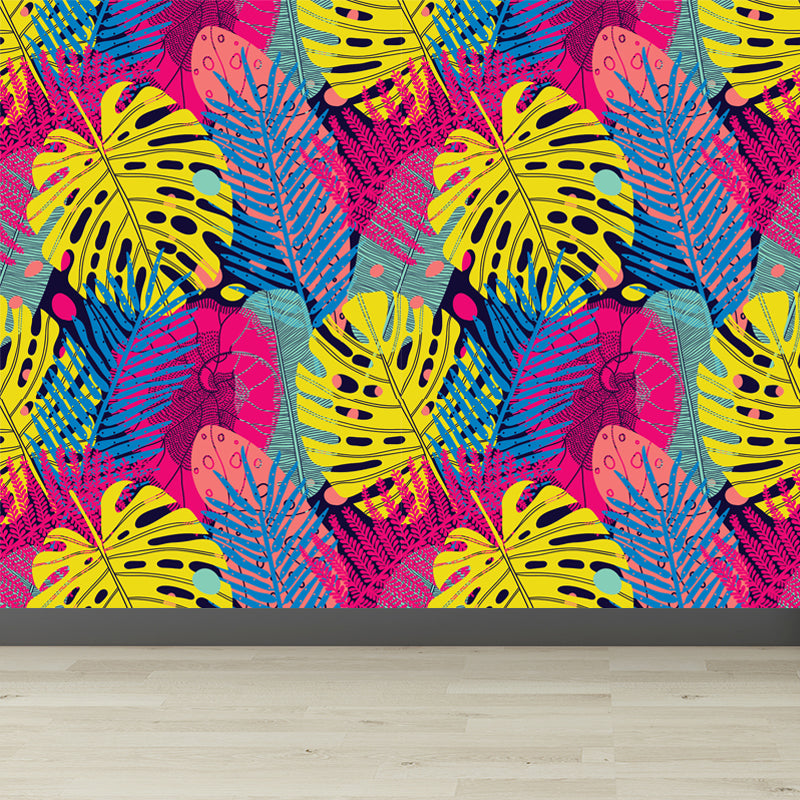 Contemporary Botanical Print Mural Decal Soft Color Dining Room Wall Covering, Custom