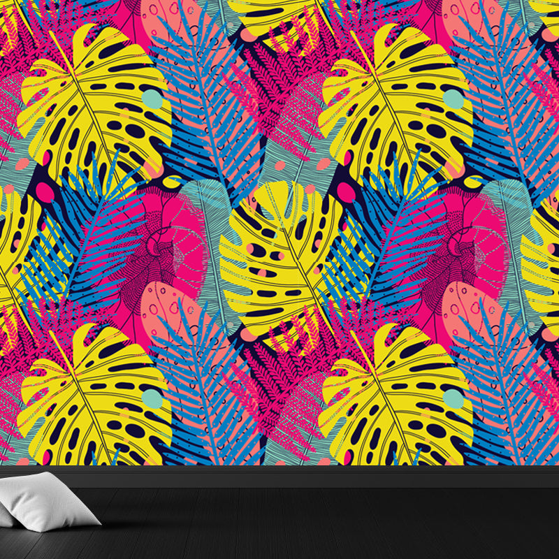 Contemporary Botanical Print Mural Decal Soft Color Dining Room Wall Covering, Custom