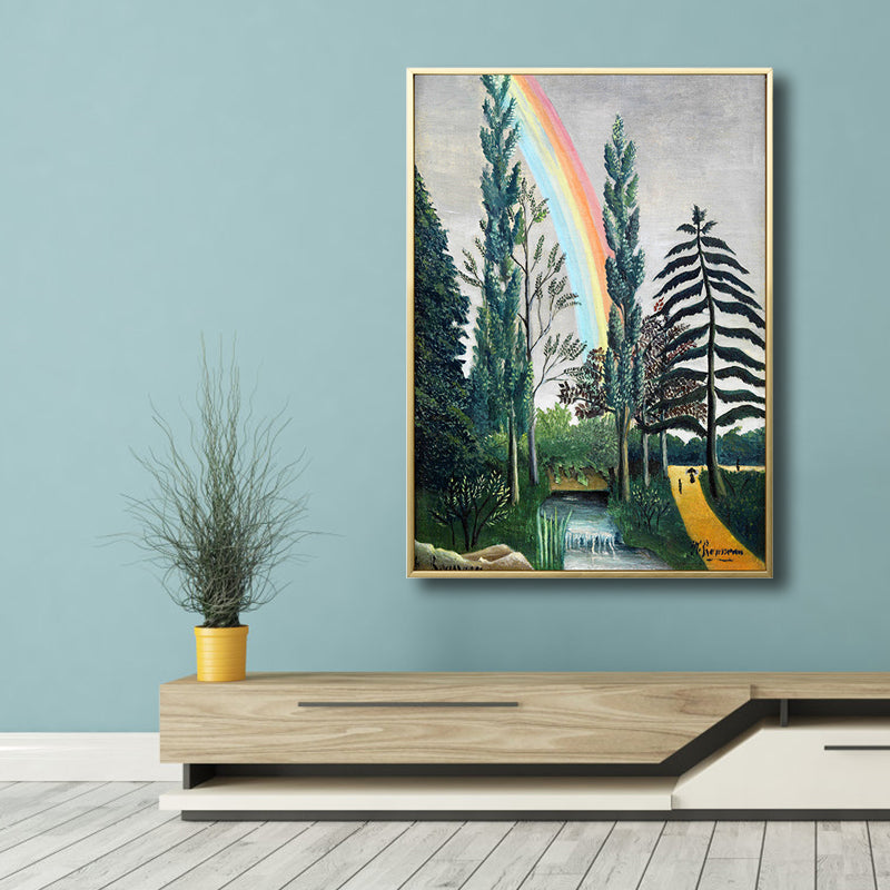 Countryside Rainbow and Cypress Canvas Print Living Room Wall Art Decor in Green