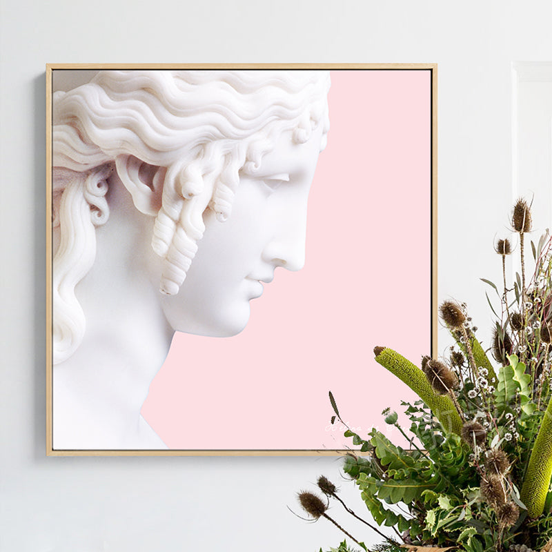 Nordic Plaster Sculpture Canvas Art White Dining Room Wall Decor on Pink, Optional Sizes
